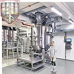 Il miscelatore a cono amixon® miscela una dispersione ceramica in lotti e scarica il materiale miscelato in un impianto di macinazione.