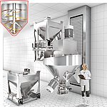 Miscelatore amixon® per contenitori che funziona con contenitori commerciali standard (senza polvere).