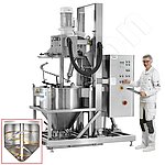 amixon® mezclador cónico aquí como ejemplo de mezclador de contenedores: Funcionamiento por lotes o continuo. El centro técnico dispone de una selección limitada de sistemas de dosificación de funcionamiento continuo.