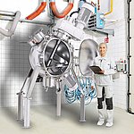 Mezcladora de bolas huecas con 400 litros de capacidad útil en el centro técnico amixon®