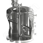 데모 대상: 가열식 혼합 도구가 장착된 amixon® 진공 혼합 건조기. 믹서 나선형과 샤프트가 잘립니다.