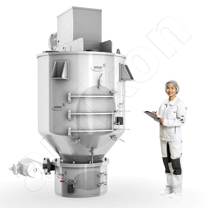 Modello: KS 2400. Modello: KS 2400. Tutte le aree a contatto con i prodotti da lavorare possono essere comodamente ispezionate dall'operatore. In pratica, una buona ergonomia significa garanzia di qualità e risparmio di tempo. Quante migliaia di volte viene pulito o ispezionato un miscelatore di polveri? Forse 5 volte per turno? Con un funzionamento su due turni, si tratta di duemila volte all'anno. Considerando lo scarico completo, si possono risparmiare 6 minuti ogni volta. Quindi, il risparmio di tempo per turno è di 30 minuti.