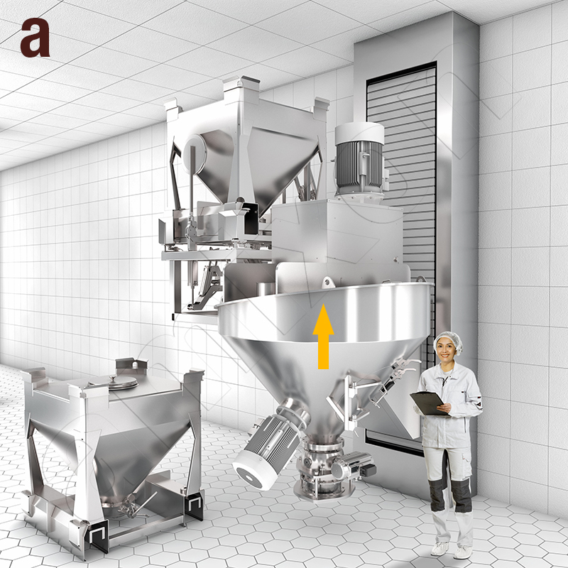 Il miscelatore conico amixon® viene riempito tramite IBC (Intermediate Bulk Container).