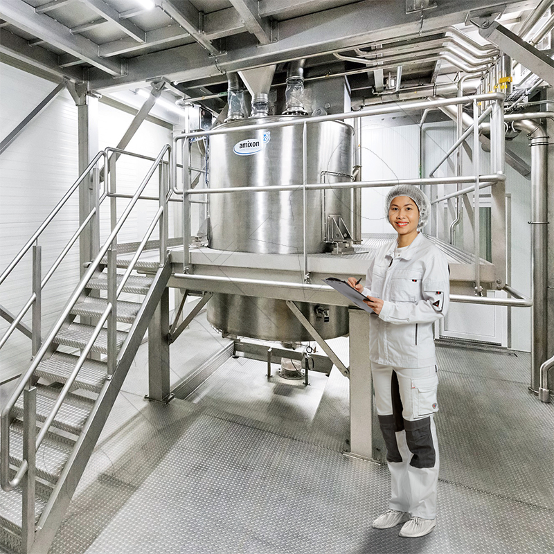 amixon® Einwellenmischer mit 5 m³ Nutzvolumen auf 4 Wiegeeinrichtungen.