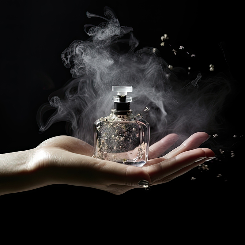 Gaseous fragrance molecules mix in the air by diffusion.