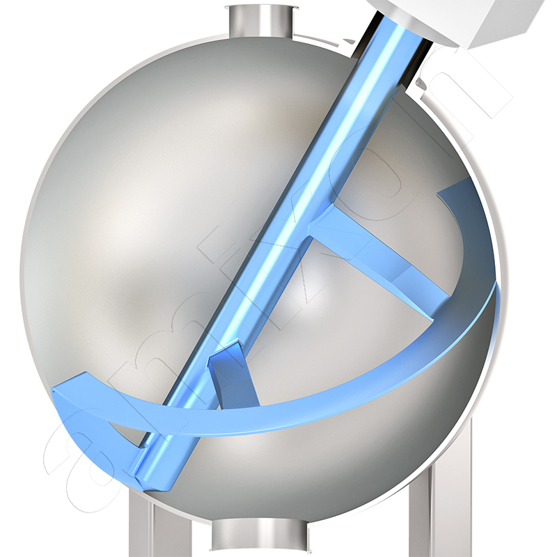 Spherical mixer with a mixing tool in the form of a circular segment. 